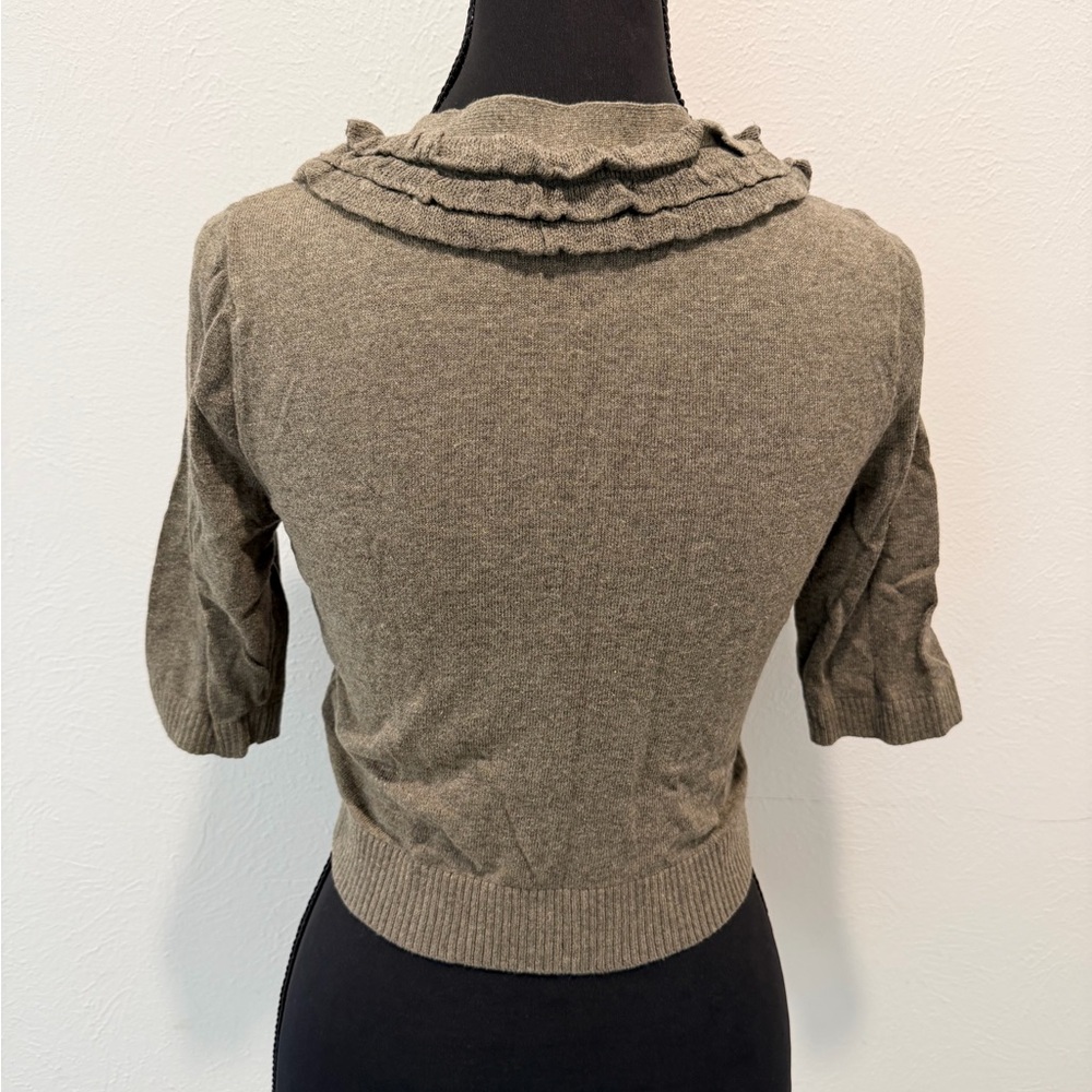 Moth Ruffled Button Cardigan - Brown - Picture 2 of 4